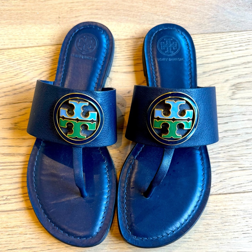 Tory Burch Benton Band Flat Sandal Thong Slip On - Royal Blue/Size 7